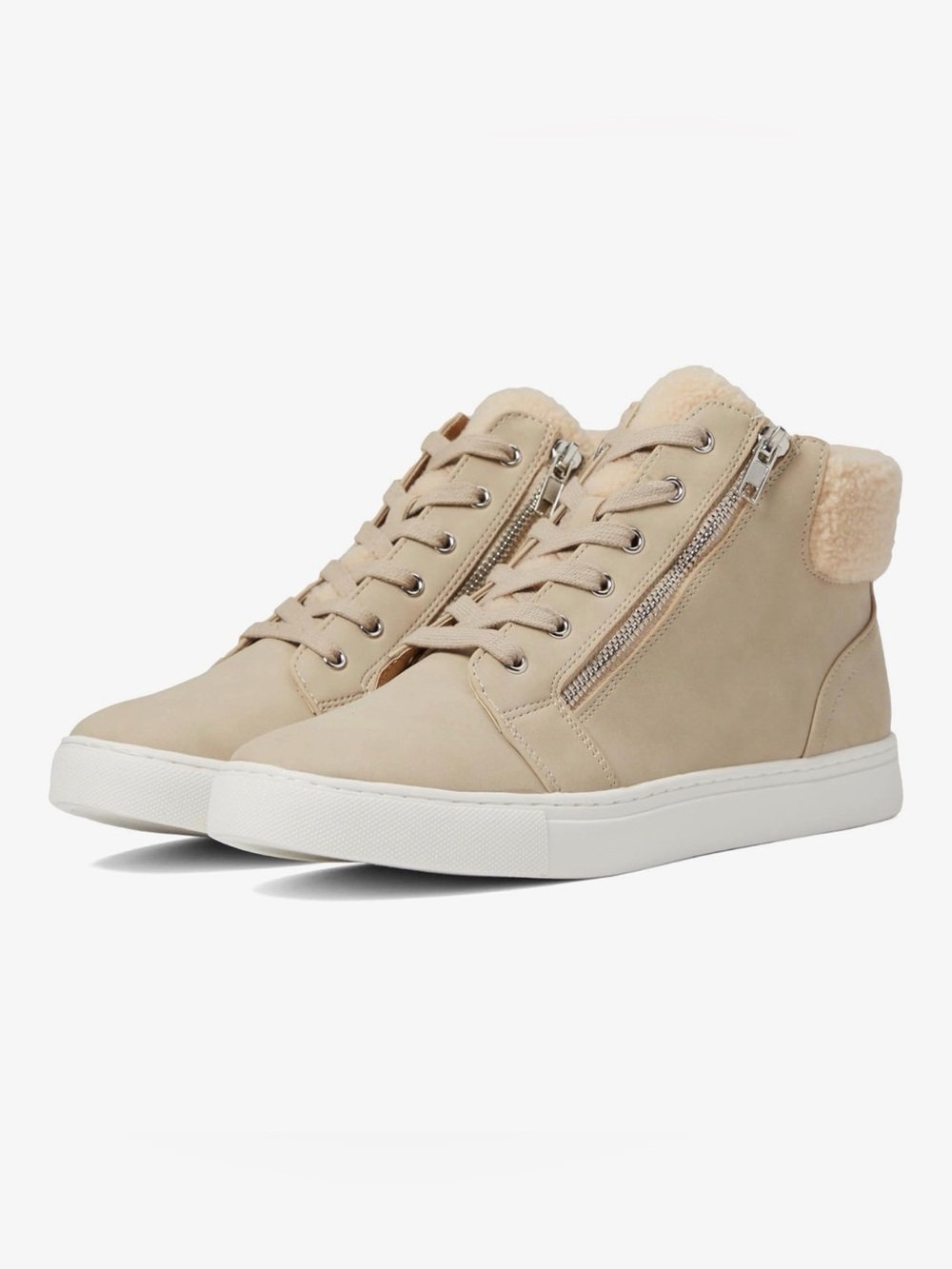 Dolce Vita Annabel- Beige High-Top Lace-Up Sneakers with Side Zipper